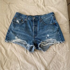 Levi's Blue Distressed Jean Shorts